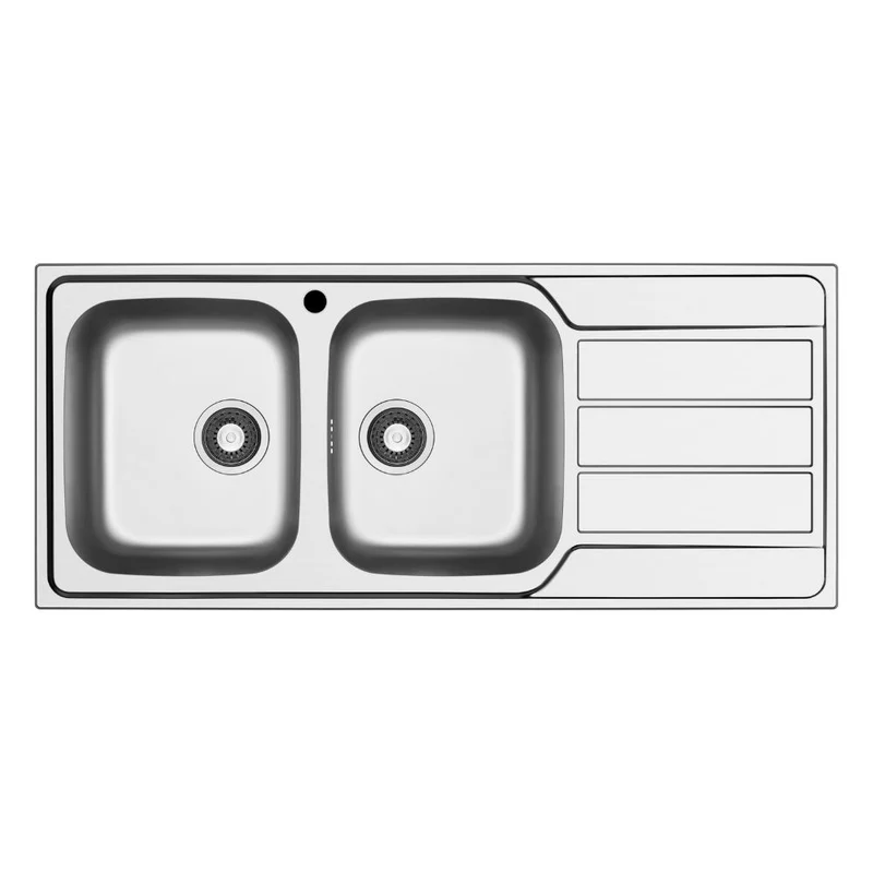 Lavello da incasso in acciaio inox 2 vasche e gocciolatoio destro 116x50 Tirreno116