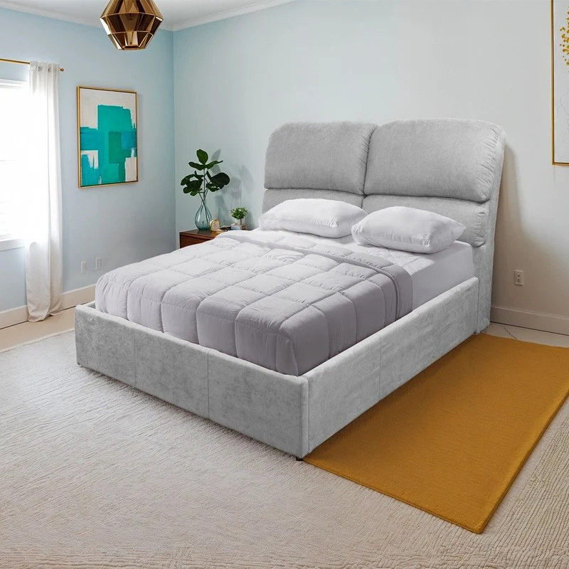 Letto contenitore una piazza e mezza in tessuto colore grigio chiaro 134x222x124H Sofaback