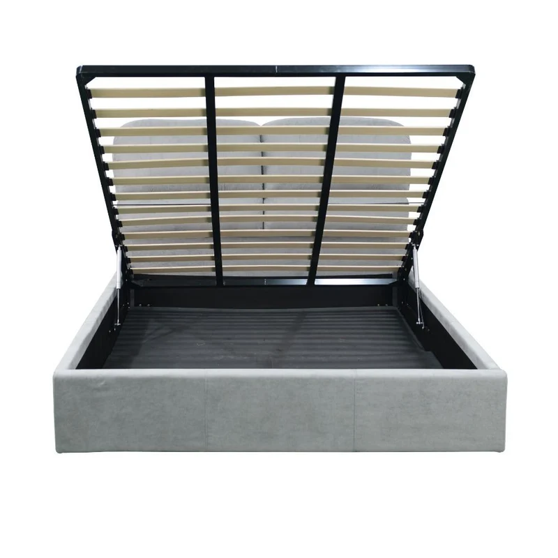 Letto contenitore una piazza e mezza in tessuto colore grigio chiaro 134x222x124H Sofaback