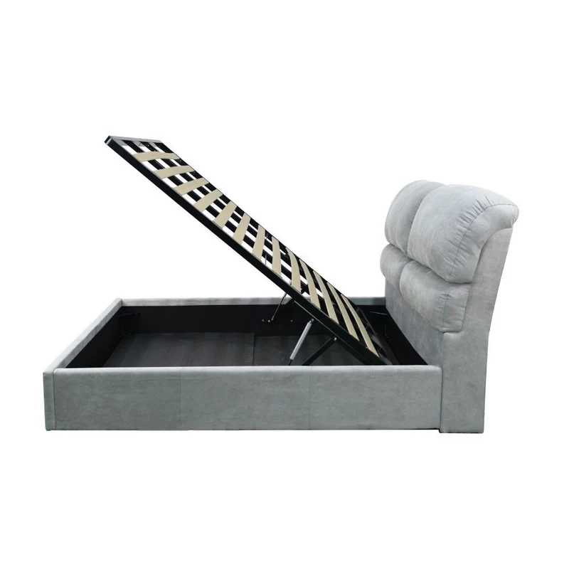 Letto contenitore una piazza e mezza in tessuto colore grigio chiaro 134x222x124H Sofaback