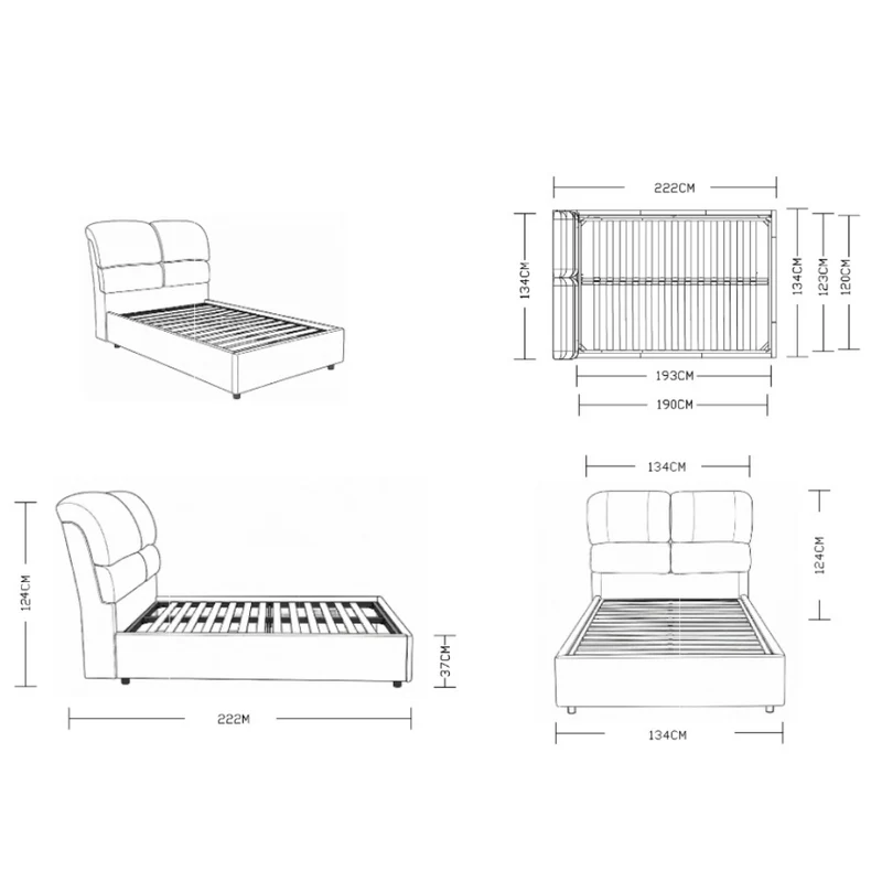 Letto contenitore una piazza e mezza in tessuto colore grigio chiaro 134x222x124H Sofaback