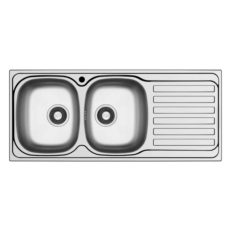 Lavello da incasso monostampo 2 vasche e gocciolatoio destro inox Adriatico116