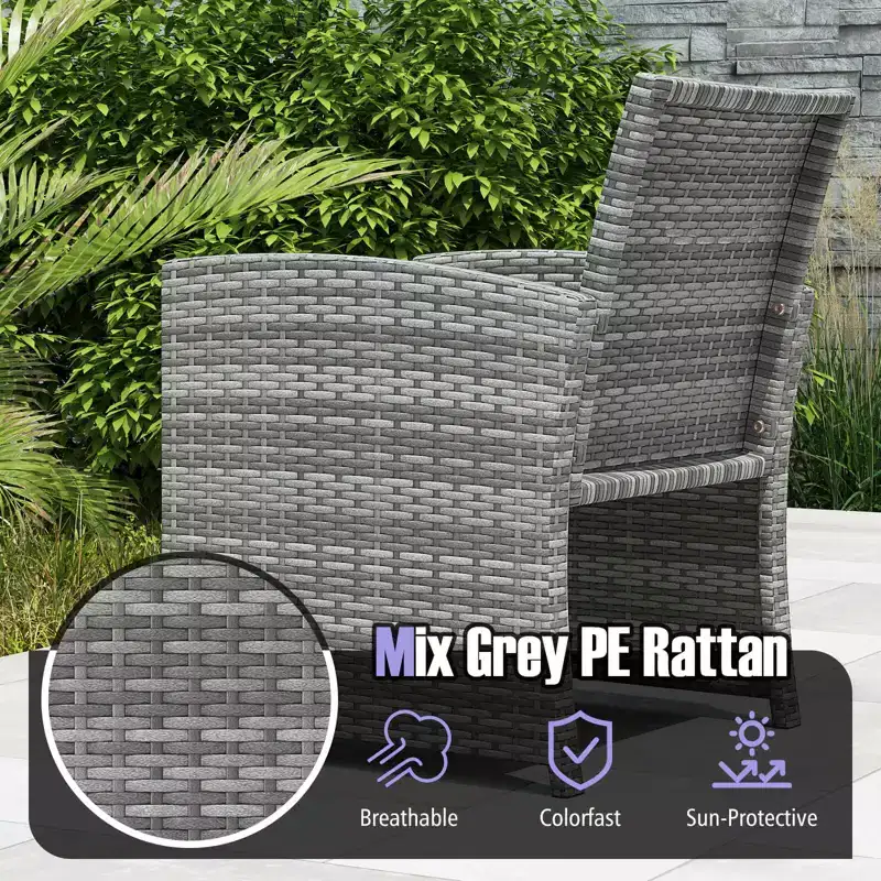 Ensemble de meubles de patio Costway 3 pièces avec table basse en verre trempé et coussins de siège moelleux gris/noir/blanc