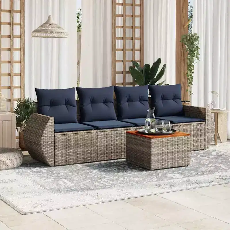 vidaXL Ensemble de canapés de jardin 5 pcs avec coussins en résine tressée