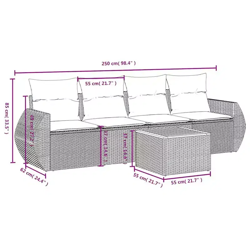 vidaXL Ensemble de canapés de jardin 5 pcs avec coussins en résine tressée