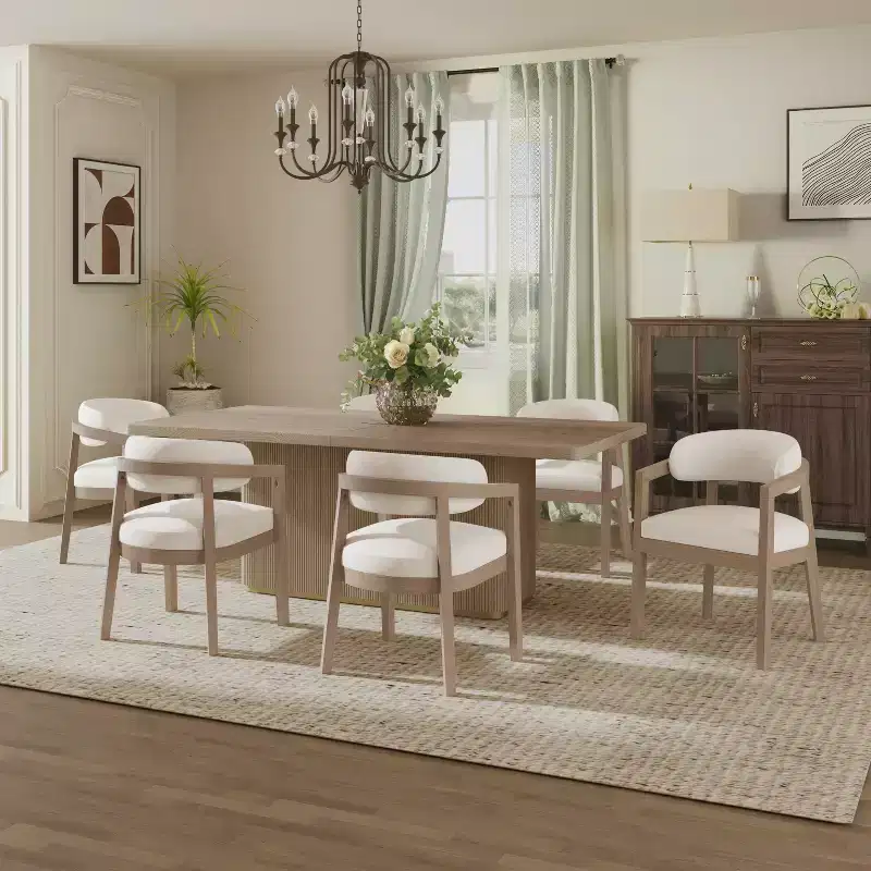 Ensemble de salle à manger rembourré Christopher Knight Home Ambessa moderne 7 pièces en bois d'hévéa