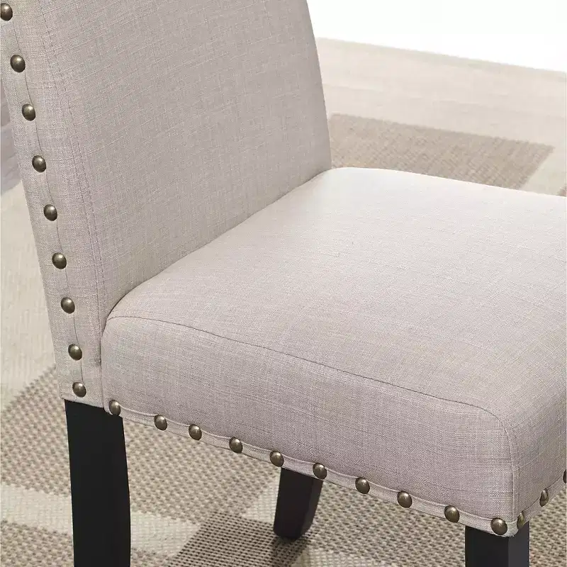 Ensemble de salle à manger Roundhill Furniture Biony hauteur comptoir en bois espresso avec tabourets à clous en tissu beige