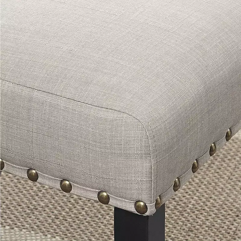 Ensemble de salle à manger Roundhill Furniture Biony hauteur comptoir en bois espresso avec tabourets à clous en tissu beige