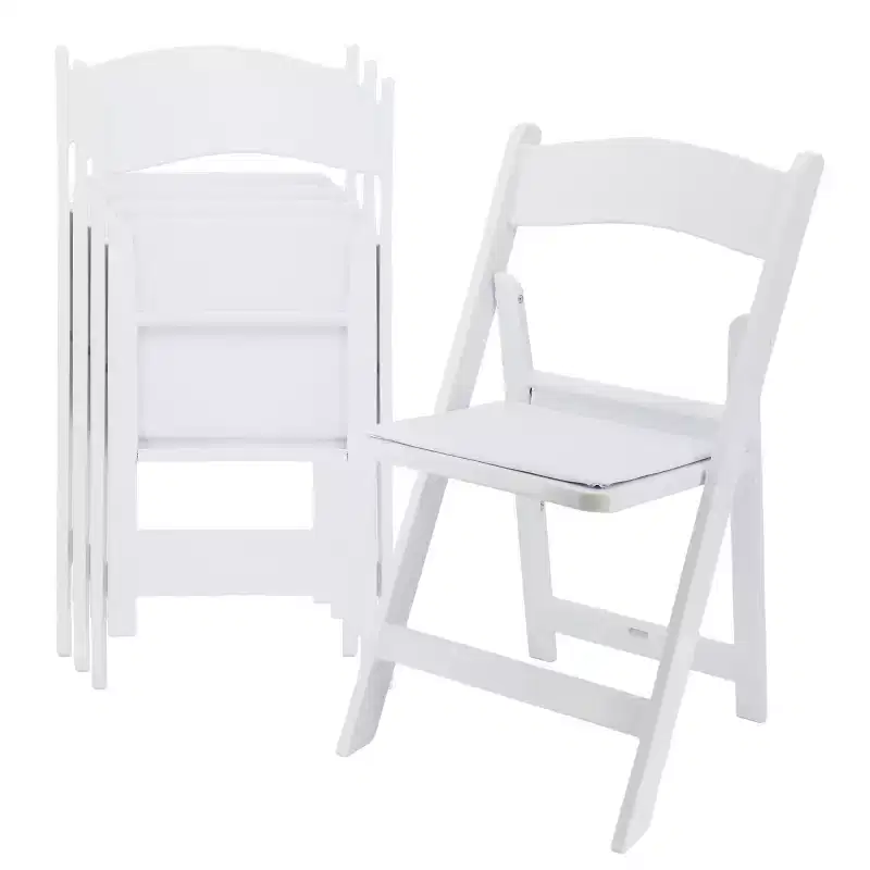 Chaise pliante en résine Elama 4 pièces en plastique blanc avec coussin d'assise amovible