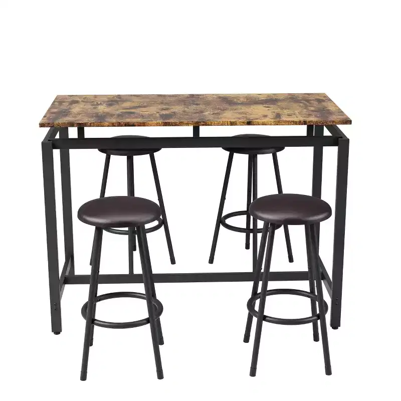 Ensemble table de bar et 4 tabourets industriels Homy Casa, marron rustique et noir, ensemble de salle à manger moderne à hauteur de comptoir