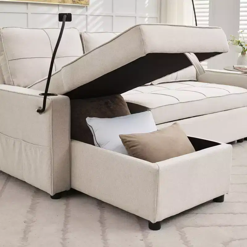 Hyleory Canapé d'angle convertible 3 places en velours de 208,8 cm