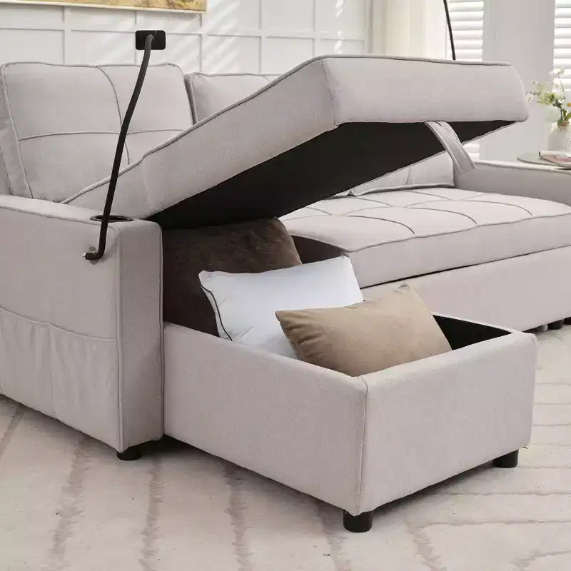 Hyleory Canapé d'angle convertible 3 places en velours de 208,8 cm