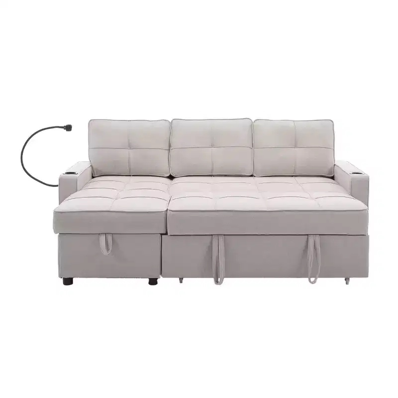 Hyleory Canapé d'angle convertible 3 places en velours de 208,8 cm