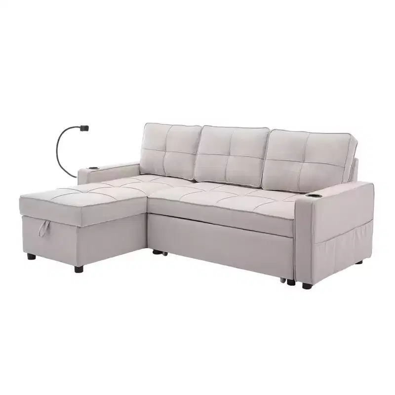 Hyleory Canapé d'angle convertible 3 places en velours de 208,8 cm