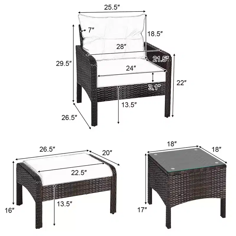 Ensemble de meubles 5 pièces Costway en rotin et osier avec canapé, ottoman et coussins marron pour terrasse et jardin
