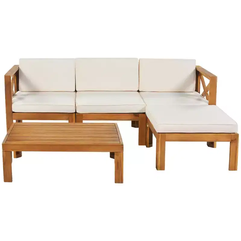 Ensemble de mobilier d'extérieur en bois 5 pièces, salon de jardin conversationnel, ensemble de canapés modulaires avec coussins - ModernLuxe