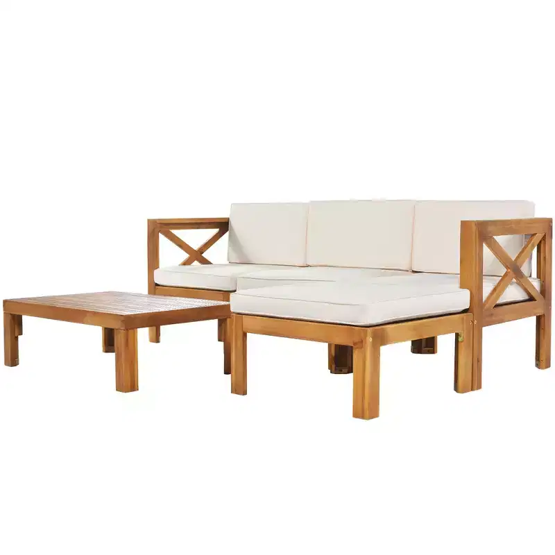 Ensemble de mobilier d'extérieur en bois 5 pièces, salon de jardin conversationnel, ensemble de canapés modulaires avec coussins - ModernLuxe