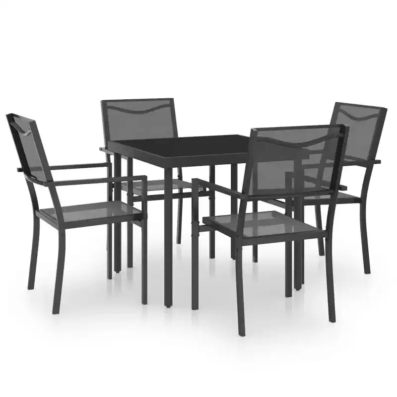 vidaXL Salon de jardin 5 pièces avec table et chaises de conversation, en acier, noir