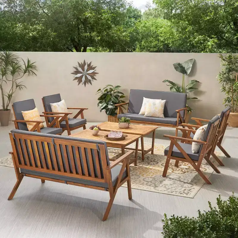 Ensemble de conversation en 8 pièces en bois d'acacia Panama avec table basse : Salon de jardin – Christopher Knight Home