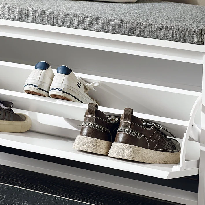 SoBuy | Schuhkipper | Schuhbank mit Schuhfach | Sitzbank Weiß | FSR98-L-W