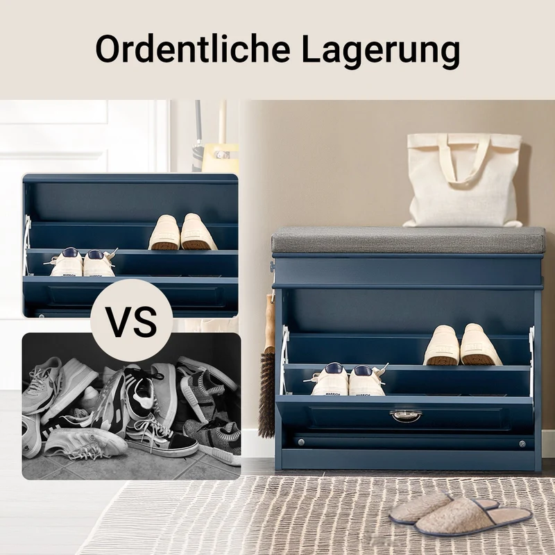 SoBuy | Schuhkipper | Schuhbank | Sitzbank | Schuhkommode | Schuhschrank Blau | FSR82-K-B
