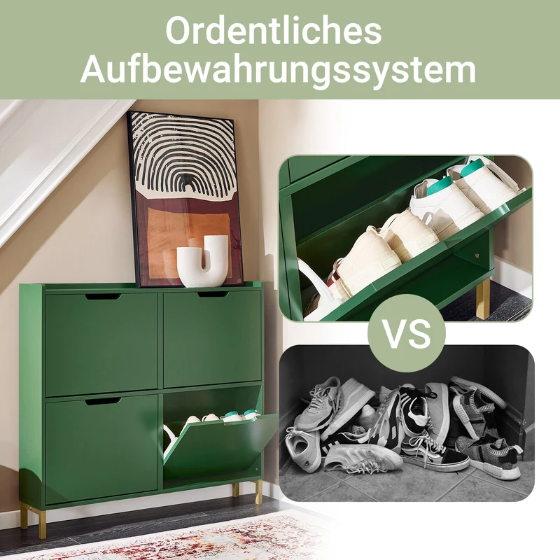 SoBuy | Schuhkipper | Schuhschrank mit 4 Klappen | Schuhkommode | Dunkelgrün | FSR100-SY