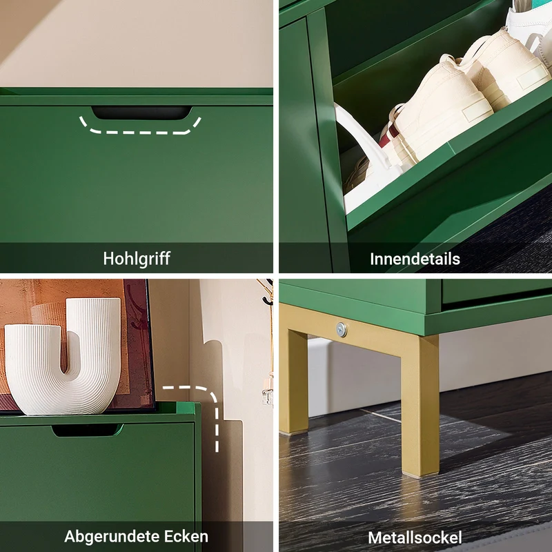 SoBuy | Schuhkipper | Schuhschrank mit 4 Klappen | Schuhkommode | Dunkelgrün | FSR100-SY