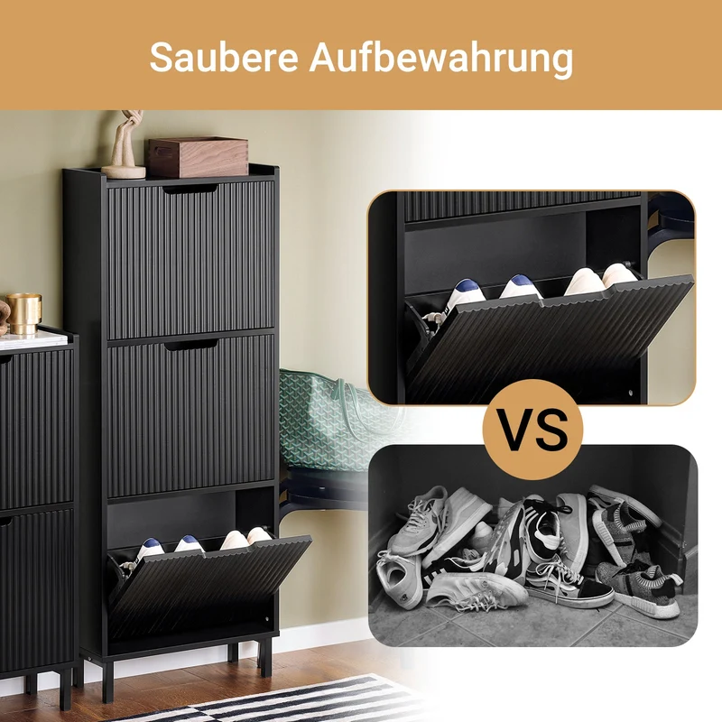 SoBuy | Schuhkipper mit 3 Klappen | Schuhschrank schmal | Schuhkommode Schwarz | FSR177-H-SCH