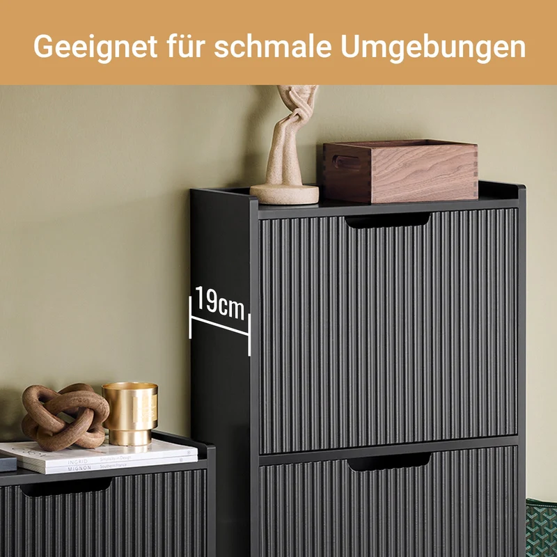 SoBuy | Schuhkipper mit 3 Klappen | Schuhschrank schmal | Schuhkommode Schwarz | FSR177-H-SCH