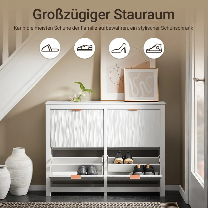 SoBuy | Schuhkipper mit 4 Klappen | Schuhschrank schmal | Schuhkommode Weiß | FSR186-II-W