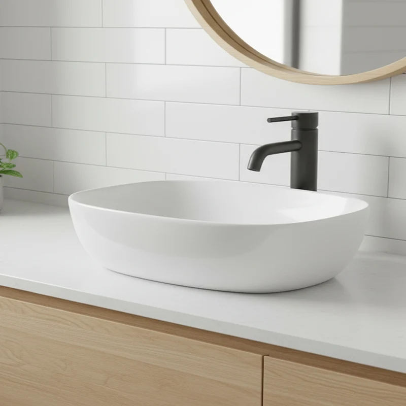 Lavabo da appoggio 1 vasca in ceramica per bagno 50x38 bianco lucido LAV39350