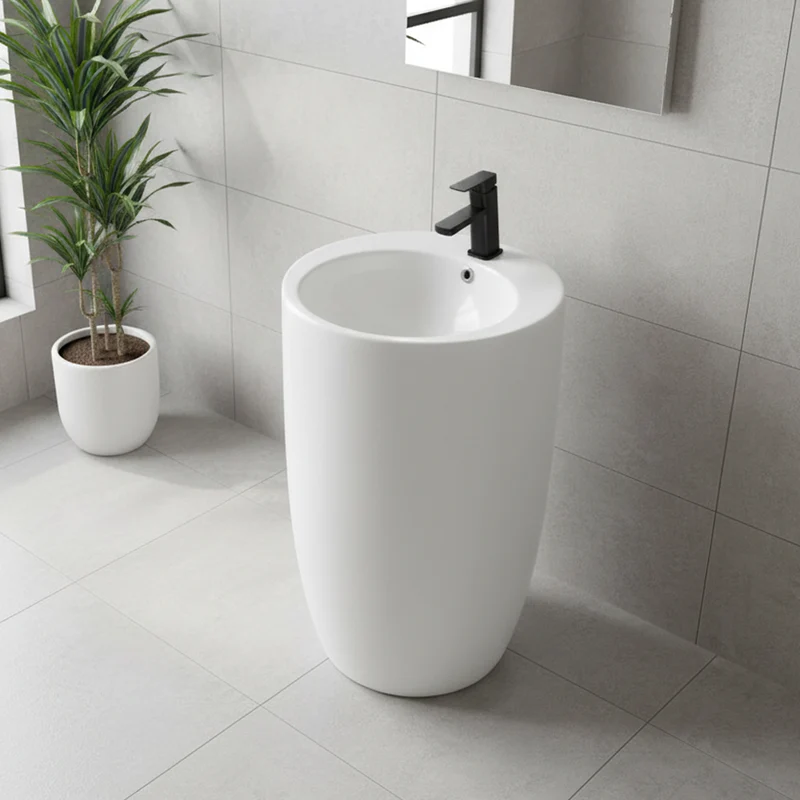 Lavabo freestanding rettangolare in ceramica bianco lucido 53x46,5x86,5 LAV203
