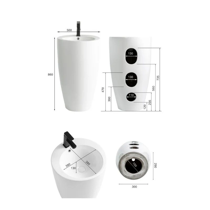Lavabo freestanding rettangolare in ceramica bianco lucido 53x46,5x86,5 LAV203
