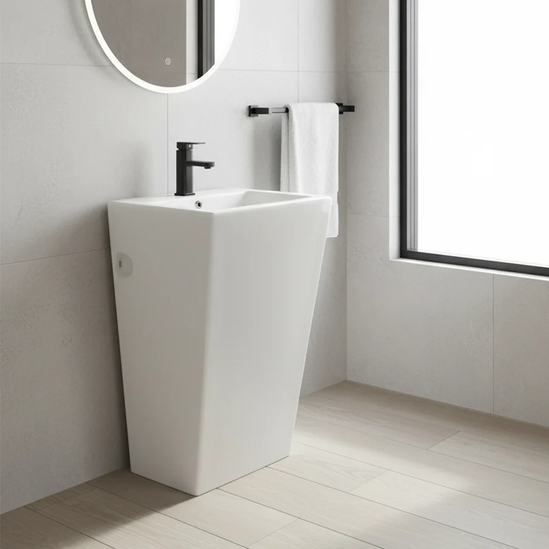 Lavabo freestanding rettangolare in ceramica bianco 53x46,5x86,5 LAV303
