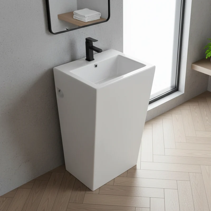 Lavabo freestanding rettangolare in ceramica bianco 53x46,5x86,5 LAV303