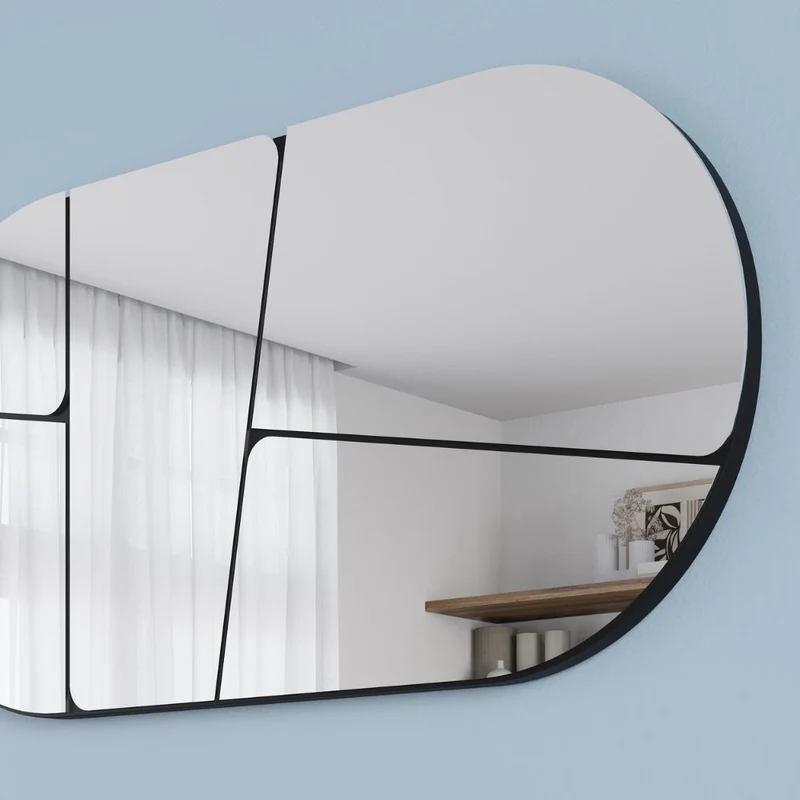 Specchio ovale da parete con design astratto e fondo nero 80x40H Otis