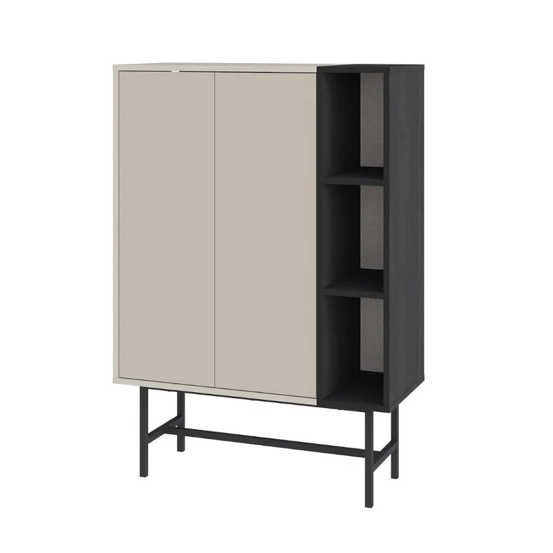 Credenza alta con due ante cashmere e tre vani a giorno neri 90x40x130H Mona