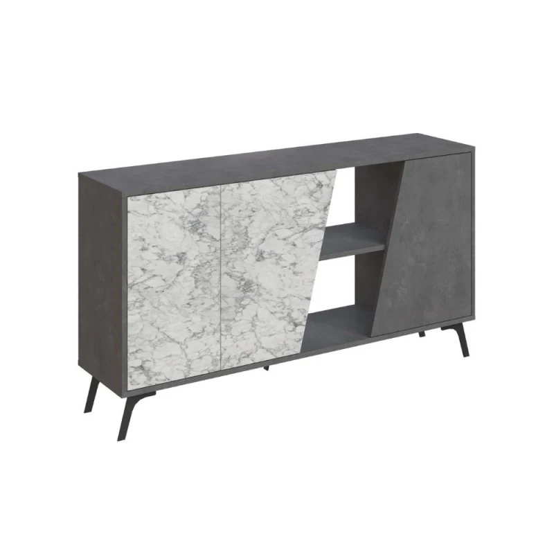 Madia 2 ante 150x35,6x82H colore bianco effetto marmo carrara e grigio Fiona