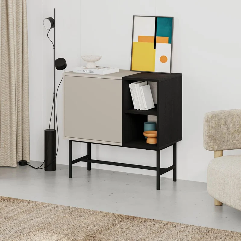 Mobile multiuso con anta cashmere e due vani a giorno neri 81x40x80H Mona Mini