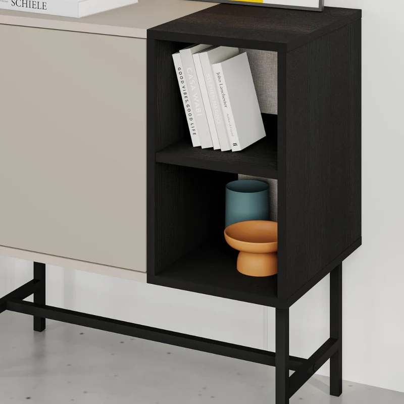 Mobile multiuso con anta cashmere e due vani a giorno neri 81x40x80H Mona Mini