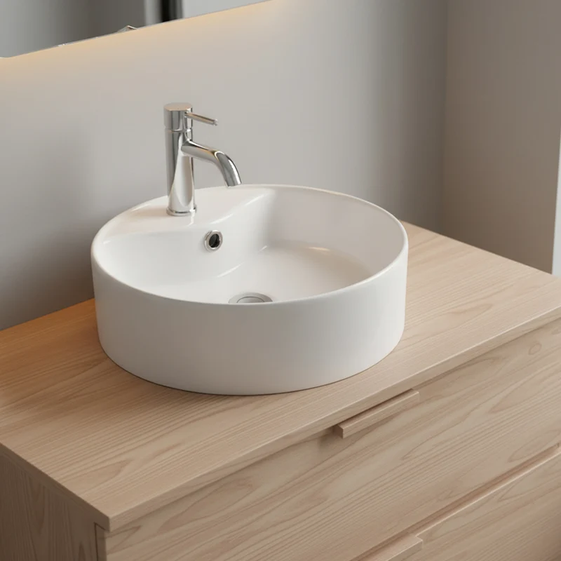 Lavabo da appoggio rotondo 1 vasca in ceramica bianco lucido 46x46 LAV618