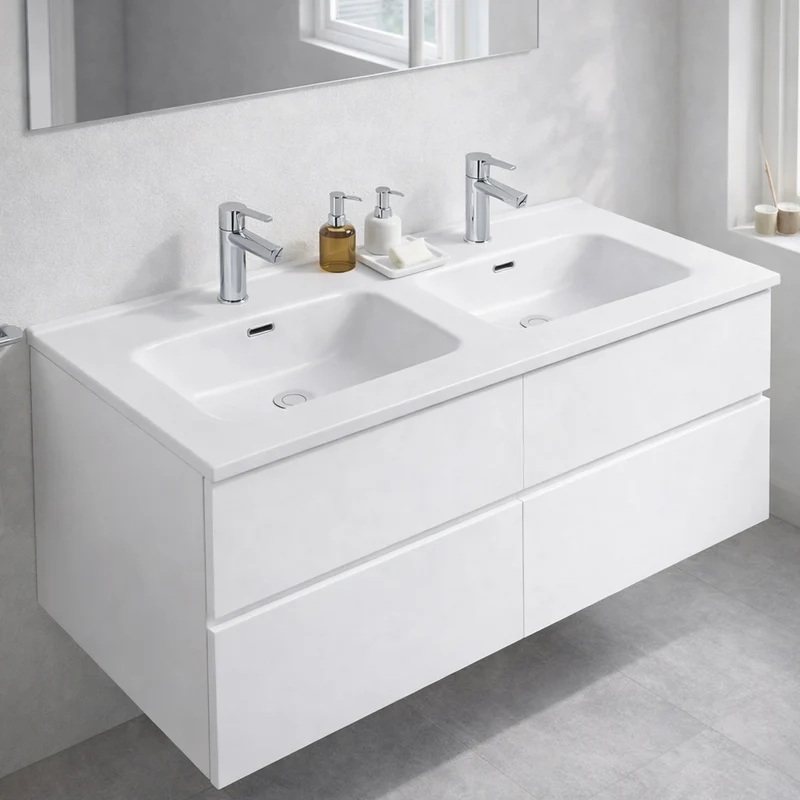Lavabo da appoggio 2 vasche in ceramica bianco lucido 121 LAV9120DS