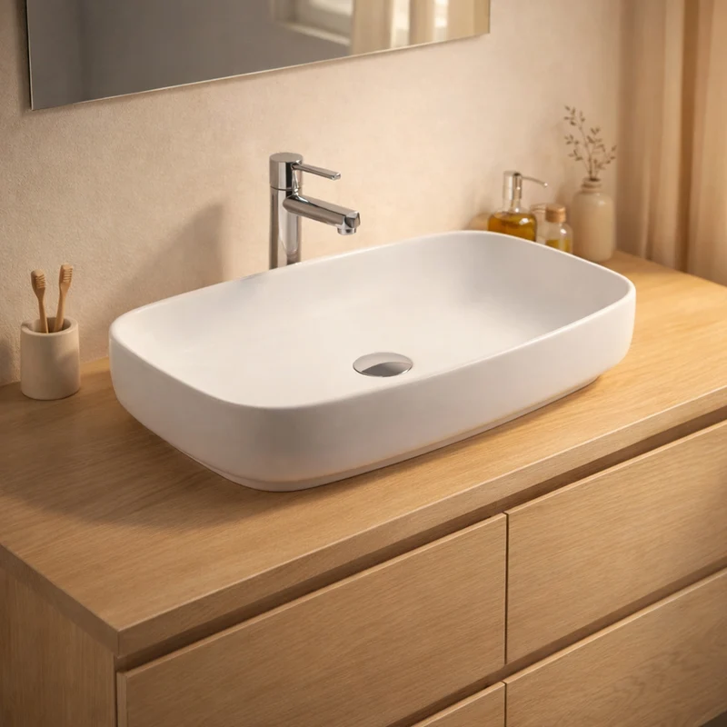 Lavabo da appoggio 1 vasca in ceramica 60x38 colore bianco lucido LAV43560