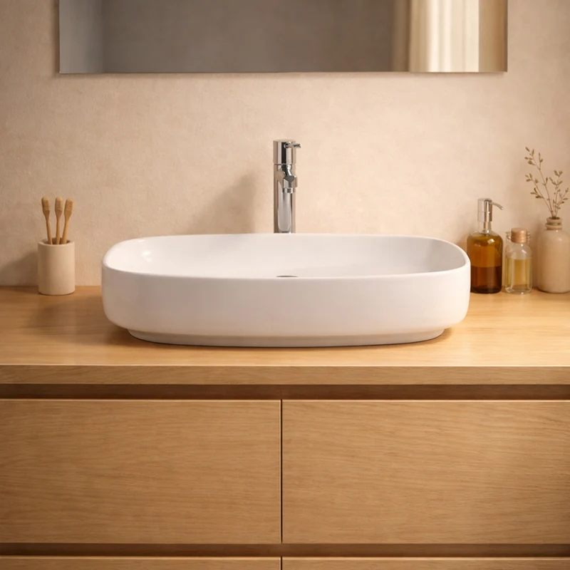 Lavabo da appoggio 1 vasca in ceramica 60x38 colore bianco lucido LAV43560