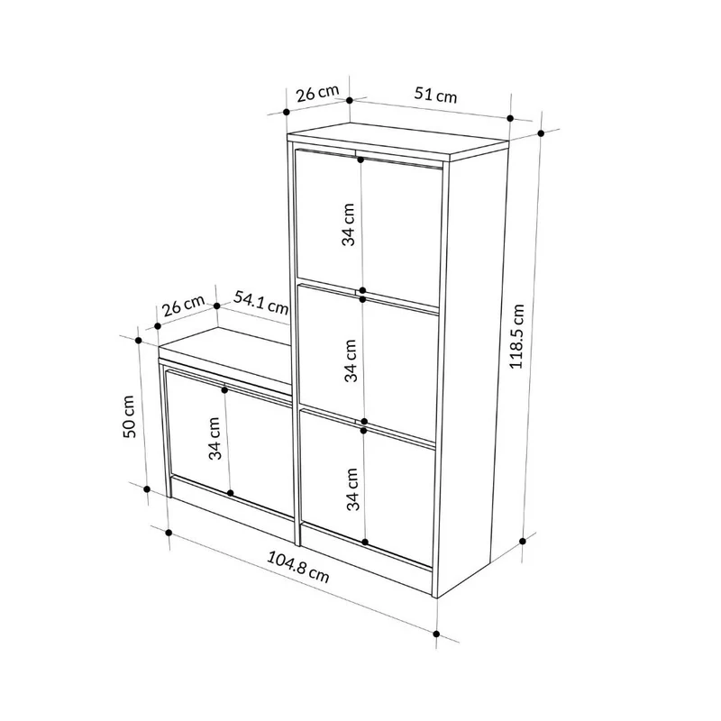 Scarpiera con panca a 4 ante a ribalta colore cashemere 105x26x118.5H Dude
