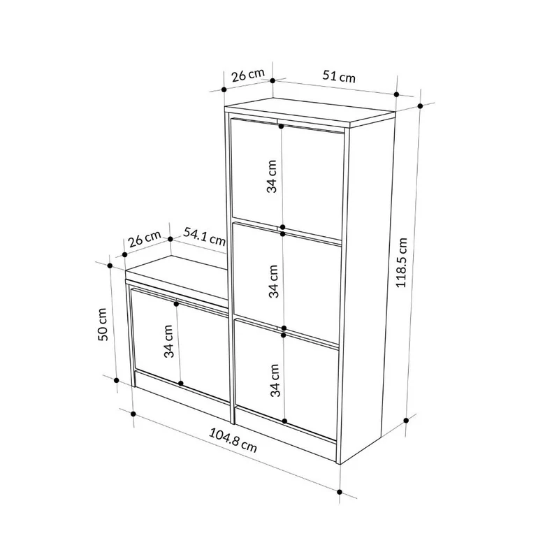 Scarpiera con panca a 4 ante a ribalta colore bianco 105x26x118.5H Dude