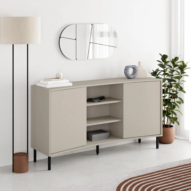 Madia con frontale curvo 2 ante e vani a giorno in finitura cashmere 150x40x81.5H Frem