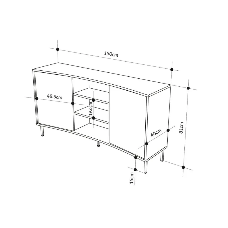Madia con frontale curvo 2 ante e vani a giorno in finitura cashmere 150x40x81.5H Frem