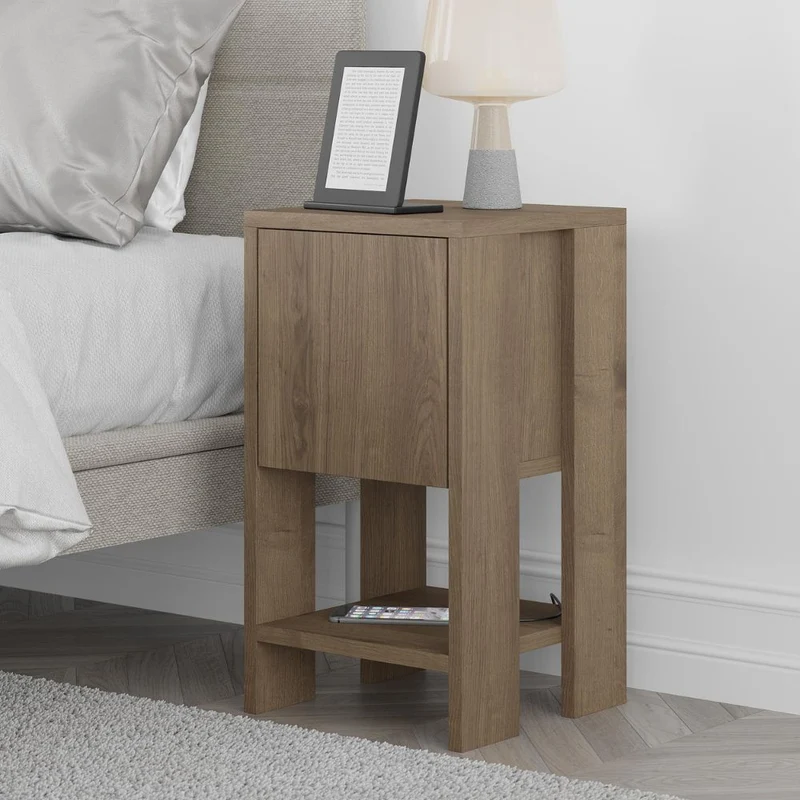 Comodino con anta ribalta 30x30x55h colore noce Ema