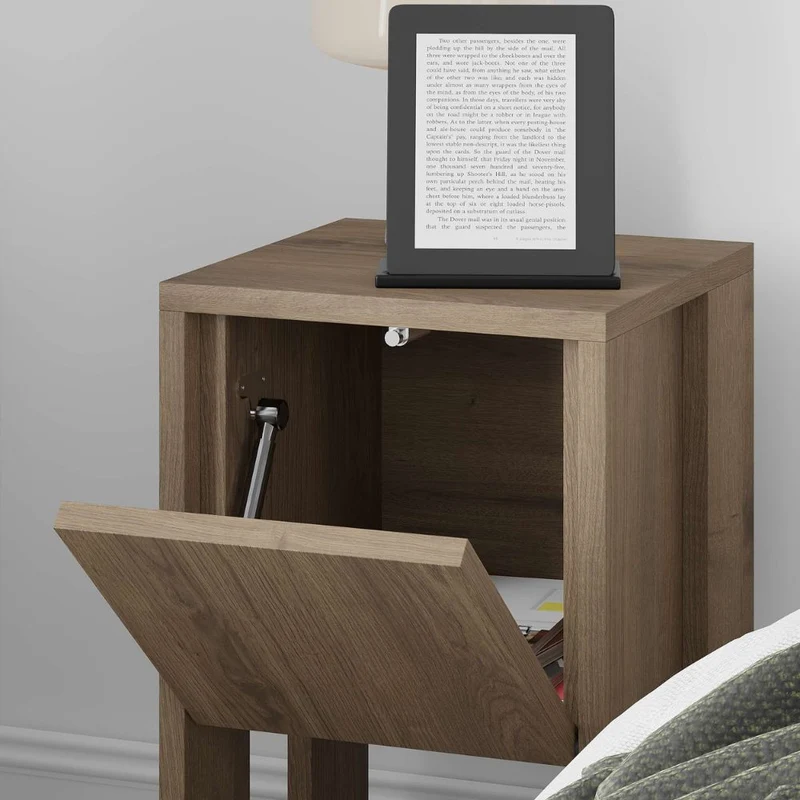 Comodino con anta ribalta 30x30x55h colore noce Ema